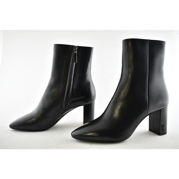 YSL Yves Saint Laurent Lou 70 Black Leather Pin Block Heel Ankle Bootie Boot 37 - Picture 9 of 12